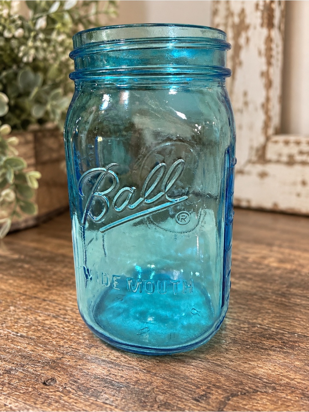 Vintage Ball Blue Wide Mouth Mason Jar 24 Oz 3 Cup Fruit Embossed USA